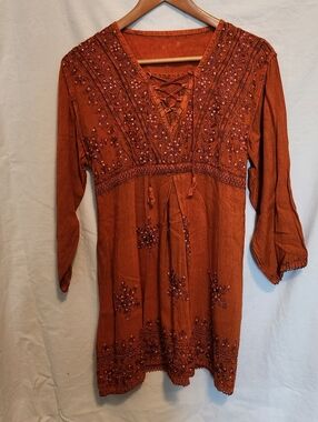Embellished Rust Orange Boho Tunic